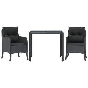 vidaXL Set da Pranzo da Giardino 3 pz con Cuscini Nero in Polyrattan