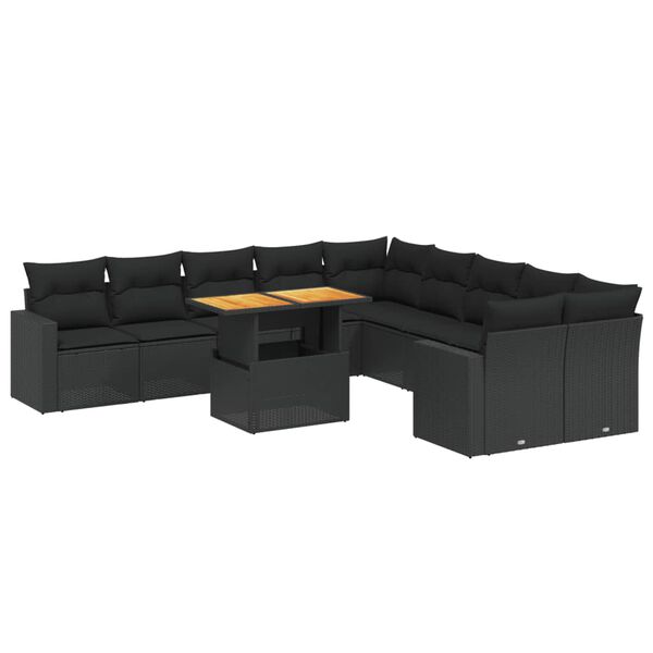 vidaXL Set Divani da Giardino 11 pz con Cuscini in Polyrattan Nero