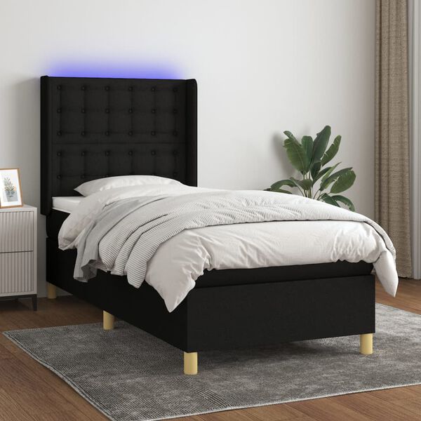 vidaXL Letto a Molle con Materasso e LED Nero 90x190 cm in Tessuto