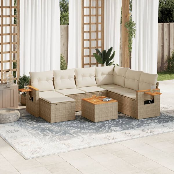 vidaXL Set Divano da Giardino 8 pz con Cuscini Beige in Polyrattan