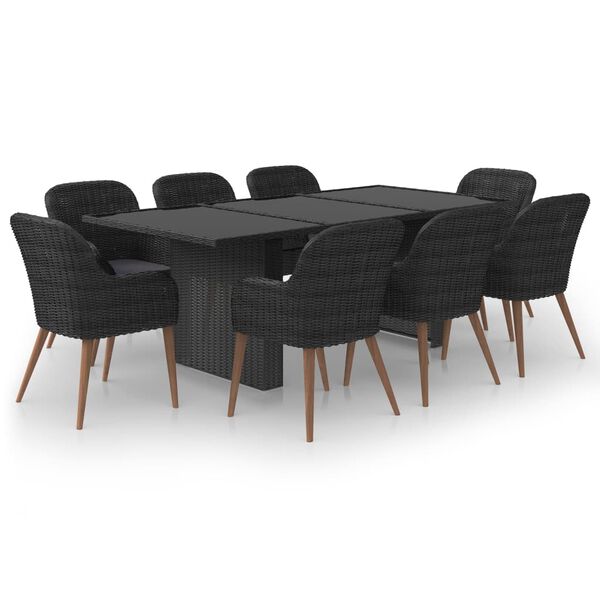 vidaXL Set da Pranzo da Giardino 9 pz in Polyrattan Nero