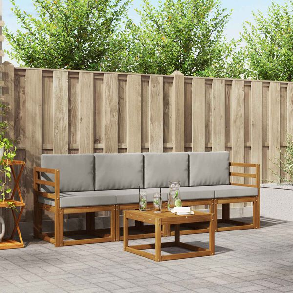 vidaXL Set di divani da esterno 5 pcs Grigio Naturale e Chiaro