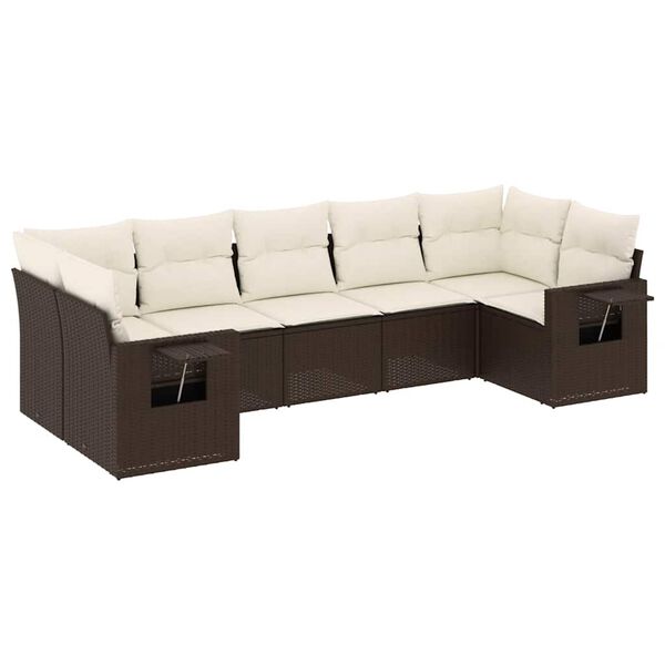 vidaXL Set Divani da Giardino 7 pz con Cuscini Marrone in Polyrattan