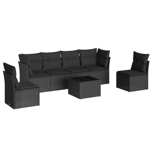 vidaXL Set Divani da Giardino con Cuscini 7pz Nero Polyrattan