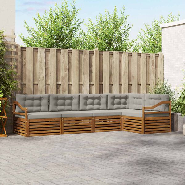 vidaXL Set di divani da esterno 5 pcs Grigio Naturale e Chiaro