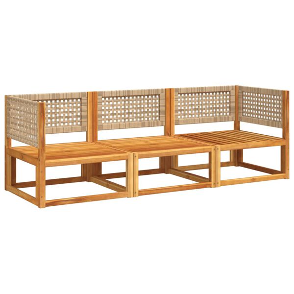 vidaXL Set di divani da giardino 3 pezzi con cuscini in legno di acacia e rattan
