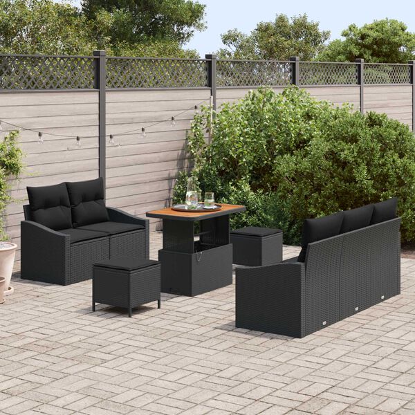 vidaXL Set Divano da Giardino con cuscino con archiviazione 8 pcs Nero