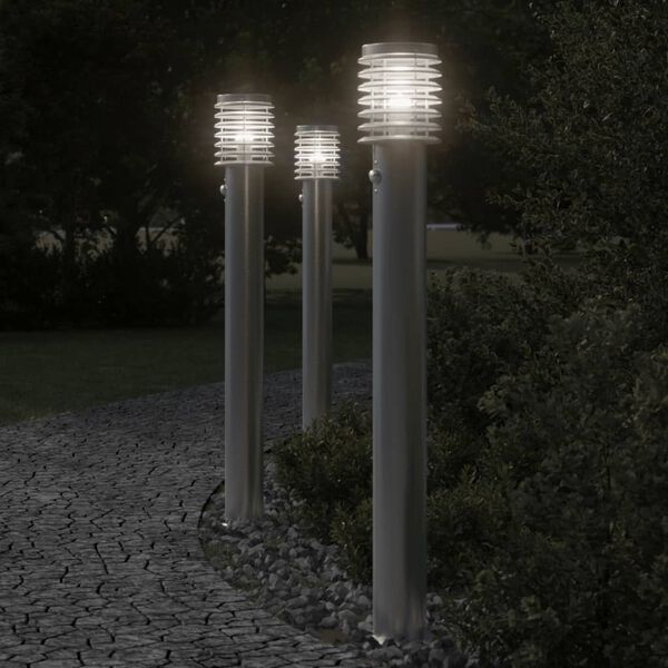 vidaXL Lampada da Terra per Esterni Sensore Argento 110 cm in Acciaio