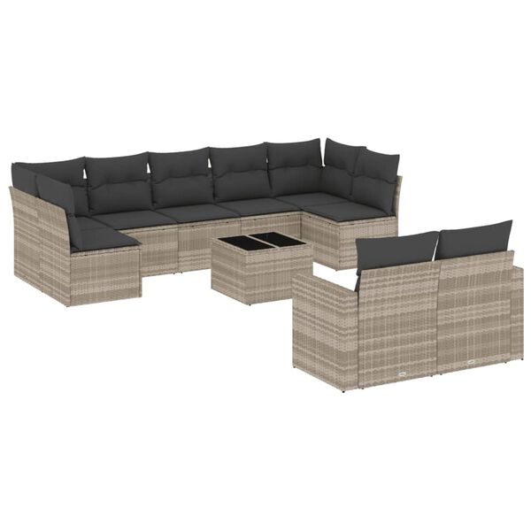 vidaXL Set Divano Giardino 10 pz con Cuscini Grigio Chiaro Polyrattan