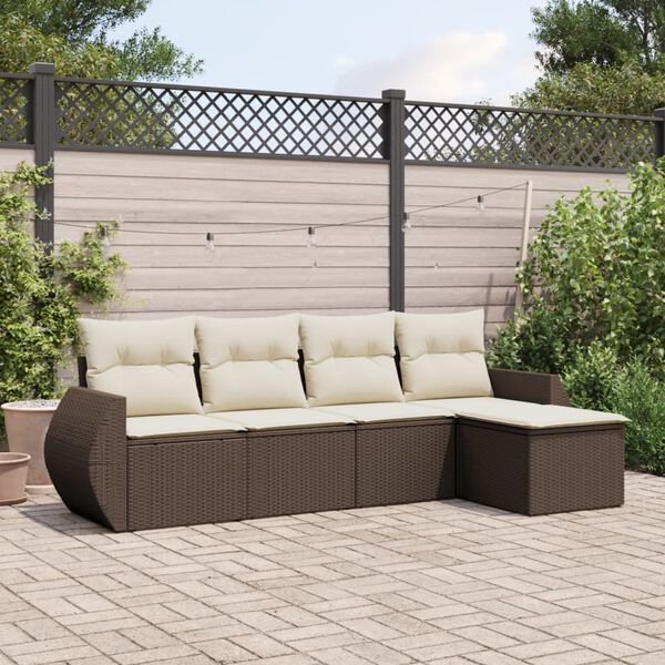 vidaXL Set Divano da Giardino 5 pz con Cuscini Marrone in Polyrattan