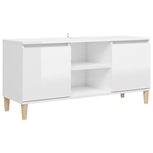 vidaXL Mobile TV con Gambe Legno Massello Bianco Lucido 103,5x35x50 cm