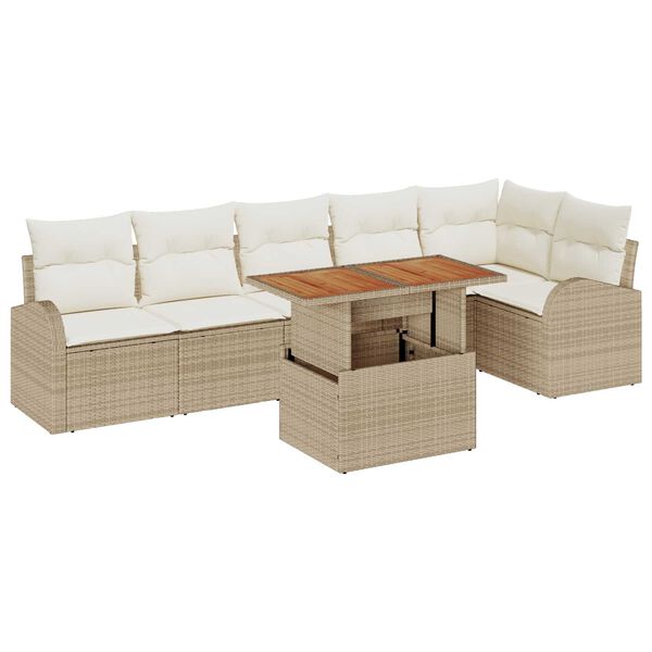 vidaXL Set Divano da Giardino 7 pcs Beige Poly Rattan