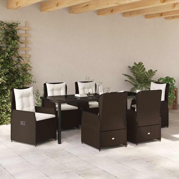 vidaXL Set da Pranzo per Giardino 7 pcs Marrone polyrattan