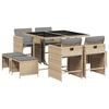 vidaXL Set Pranzo da Giardino 9 pz con Cuscini Beige Misto Polyrattan