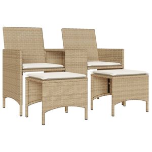vidaXL Divano Giardino 2 Posti con Tavolo e Sgabelli Beige Polyrattan