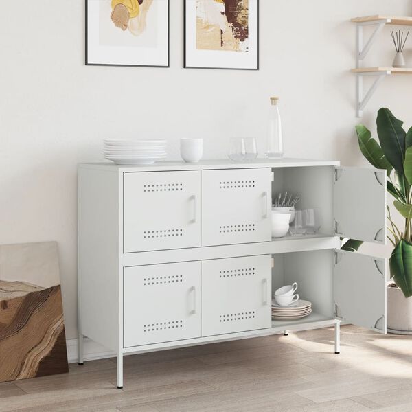 vidaXL Credenza Bianca 100,5x39x79 cm in Acciaio