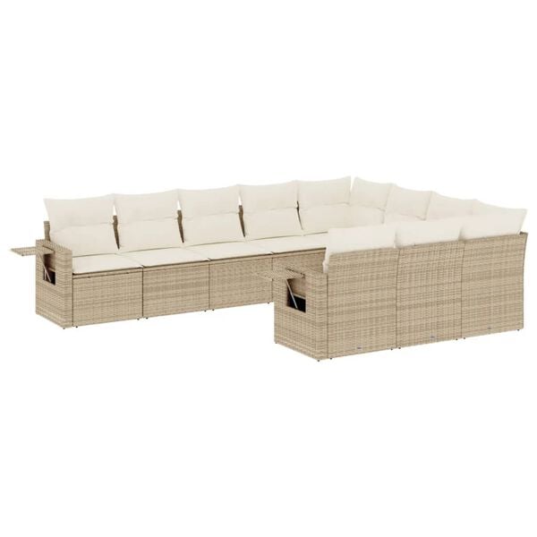 vidaXL Set Divano da Giardino 10 pz con Cuscini Beige in Polyrattan