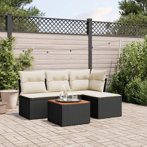 vidaXL Set Divani da Giardino 5 pz con Cuscini in Polyrattan Nero