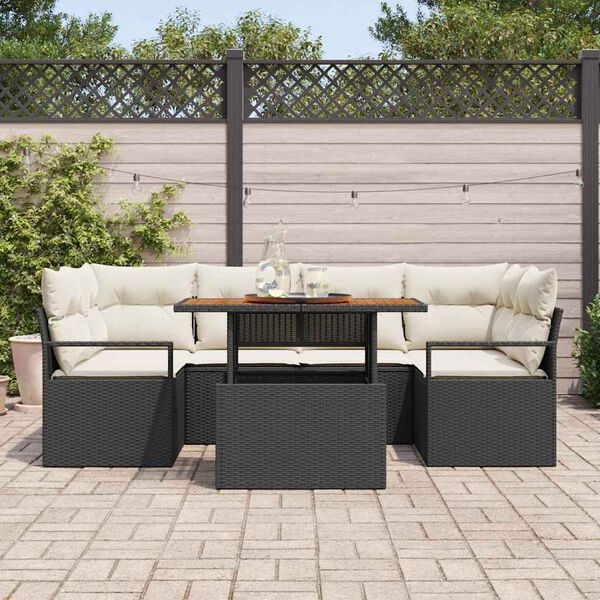 vidaXL Set Divano da Giardino con cuscino 7 pcs Nero e crema