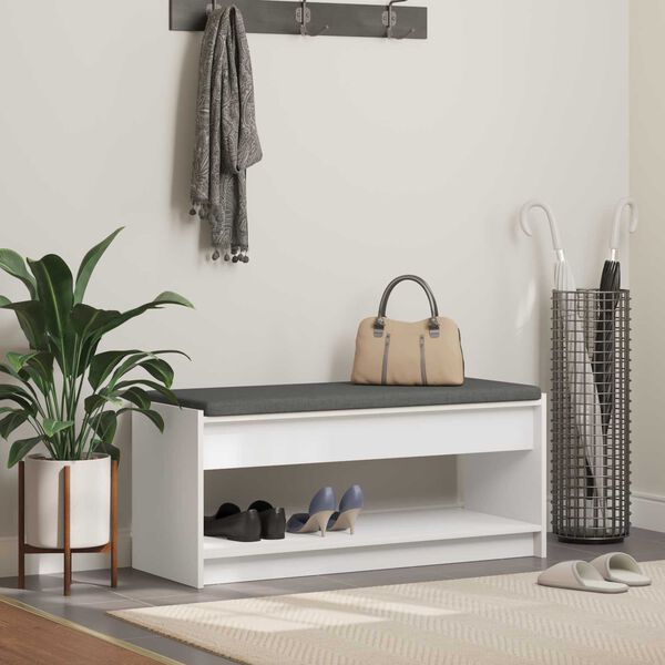 vidaXL Panca per ingresso con cuscino Bianco 103 x 38 x 45 cm