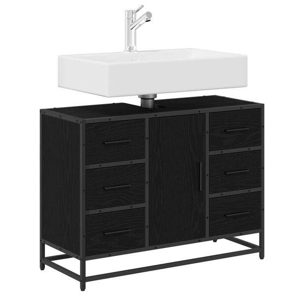 vidaXL Mobile da Bagno Rovere Nero 80 x 33 x 60 cm Legno multistrato