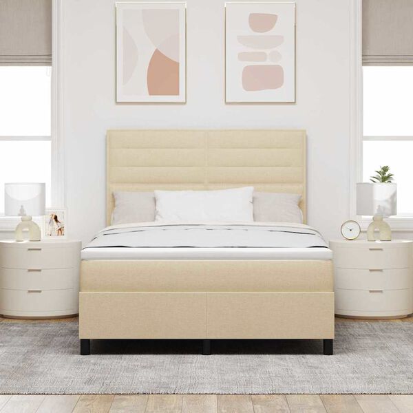 vidaXL Letto a molle con materasso Crema 160 x 200 cm Tessuto