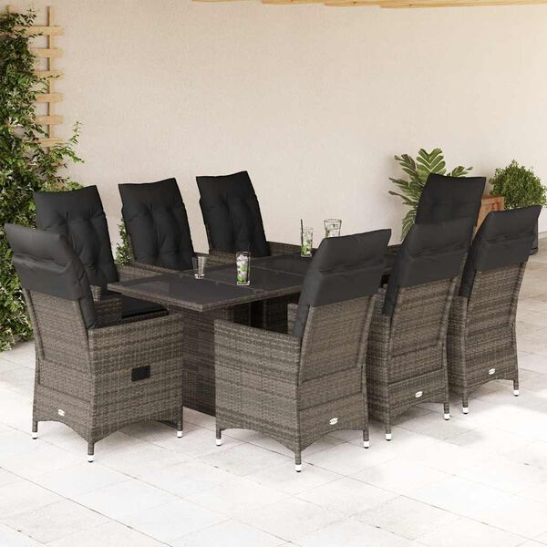 vidaXL Set da Pranzo da Giardino 9 pz con Cuscini in Polyrattan Grigio