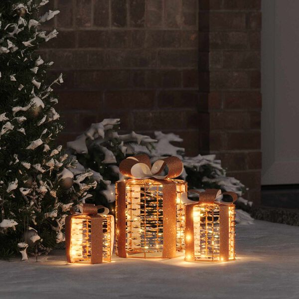vidaXL Decorazione Scatola Regalo con 60 LED 3 pcs 20 x 20 x 20 cm PET