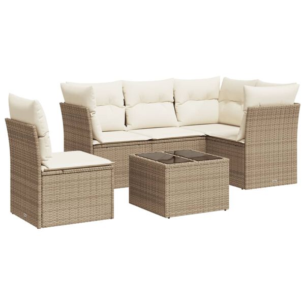 vidaXL Set Divano da Giardino 6 pz con Cuscini Beige in Polyrattan