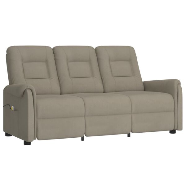 vidaXL Divano Massaggio Reclinabile 3 Posti Grigio Chiaro Microfibra