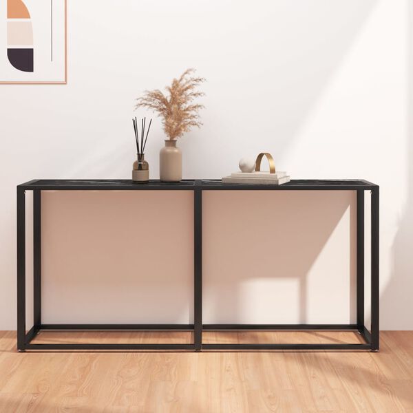 vidaXL Tavolo Consolle Nero Marmo 160x35x75,5 cm in Vetro Temperato