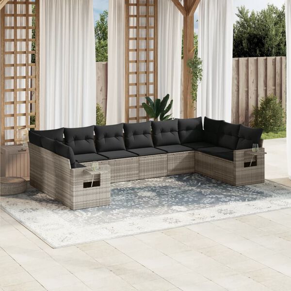 vidaXL Set Divano Giardino 10 pz con Cuscini Grigio Chiaro Polyrattan