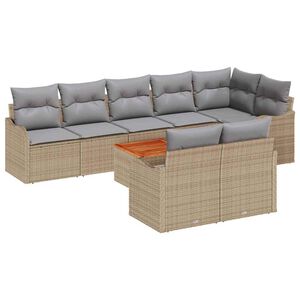 vidaXL Set Divano da Giardino con cuscino 9 pcs Beige polyrattan
