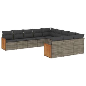 vidaXL Set Divani da Giardino 11 pz con Cuscini in Polyrattan Grigio