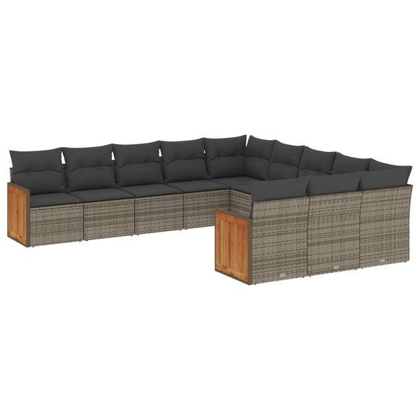 vidaXL Set Divani da Giardino 11 pz con Cuscini in Polyrattan Grigio