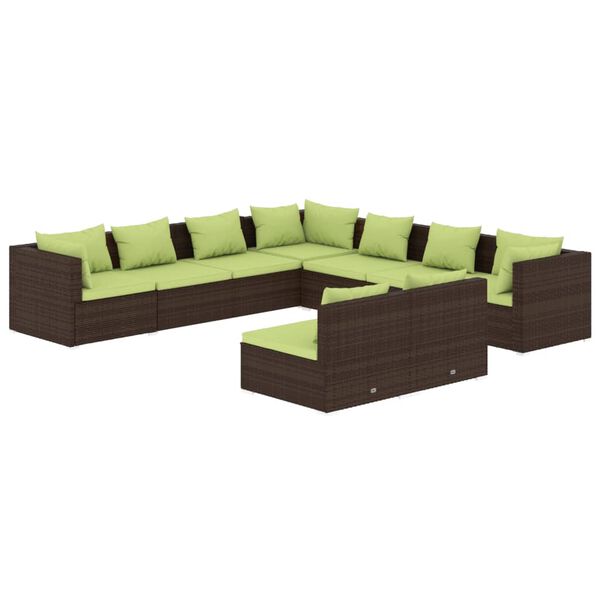 vidaXL Set Divani da Giardino 9 pz con Cuscini in Polyrattan Marrone