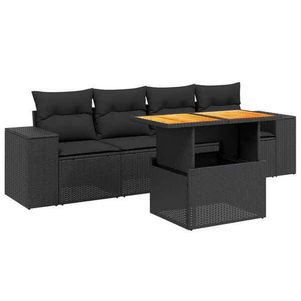 vidaXL Set Divani da Giardino 5 pz con Cuscini in Polyrattan Nero