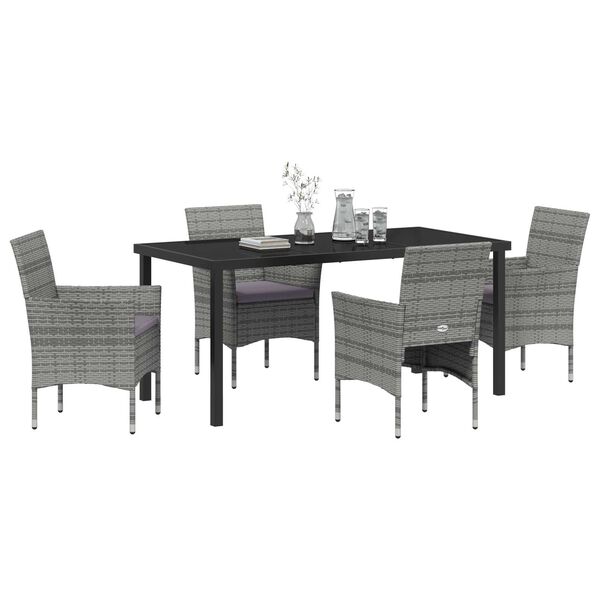 vidaXL Set da Pranzo per Giardino con cuscino 5 pcs Grigio polyrattan