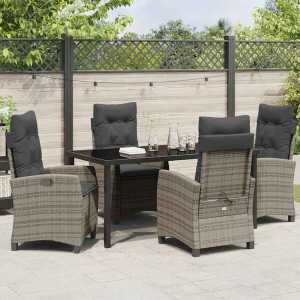 vidaXL Set da Pranzo per Giardino con cuscino 5 pcs Grigio polyrattan