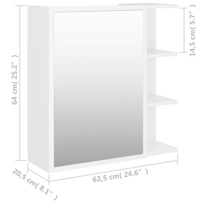 vidaXL Armadietto a Specchio Bianco 62,5x20,5x64 cm Legno Multistrato