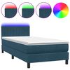 vidaXL Letto a Molle con Materasso e LED Blu Scuro 100x220 cm in Velluto