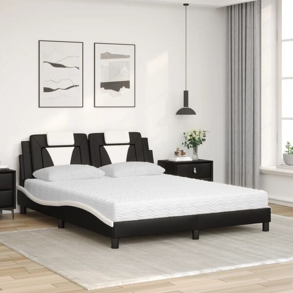 vidaXL Letto Viana con Materasso Nero e Bianco 160x200cm Similpelle