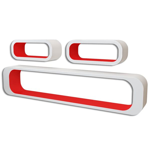 vidaXL Mensole a Parete 3 pz Bianche-Rosse in MDF a Cubo per Libri/DVD