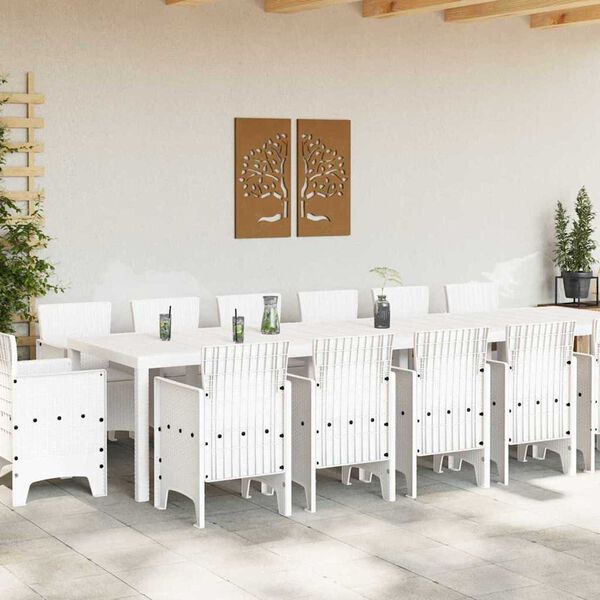 vidaXL Set da Pranzo per Giardino 15 pcs Bianco Rattan Polt