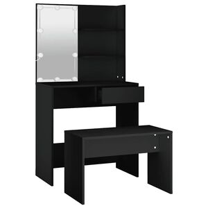 vidaXL Set Tavolo da Toeletta con LED Nero in Legno Multistrato