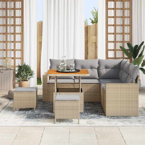 vidaXL Set Divano da Giardino 9 pcs Beige e Grigio Chiaro polyrattan