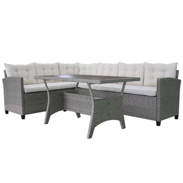vidaXL Set Divani da Giardino 3 pz con Cuscini in Polyrattan Grigio