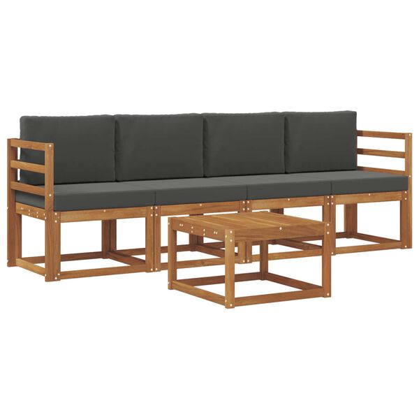 vidaXL Set di divani da esterno con cuscino 5 pcs Naturale e Antracite