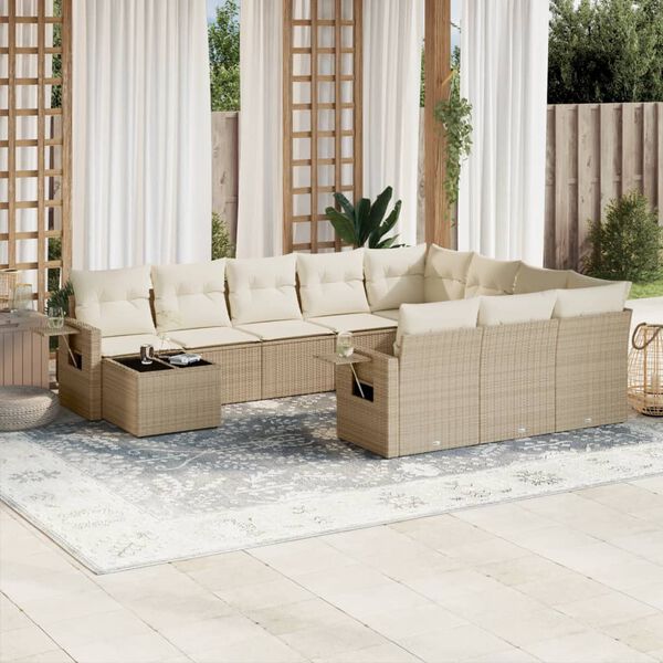 vidaXL Set Divani da Giardino 11 pz con Cuscini Beige in Polyrattan