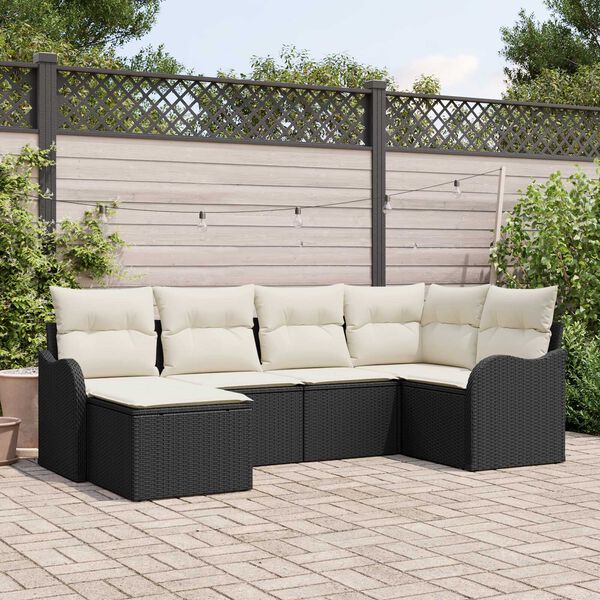 vidaXL Set Divano da Giardino 6 pcs Nero e bianco Poly Rattan